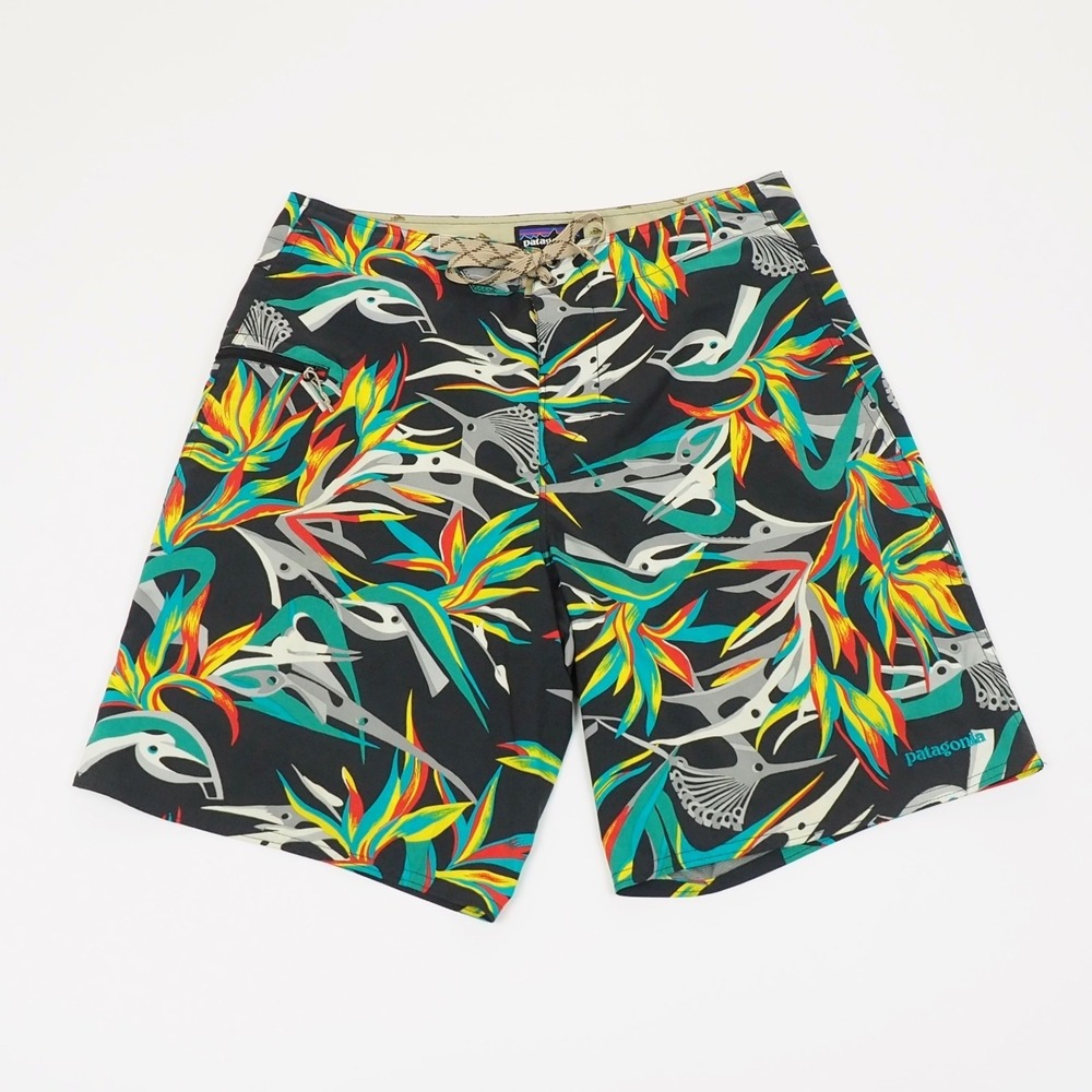 Patagonia Stretch Planing Board Shorts Mens 32 Black Floral Swim Surf Swimsuit